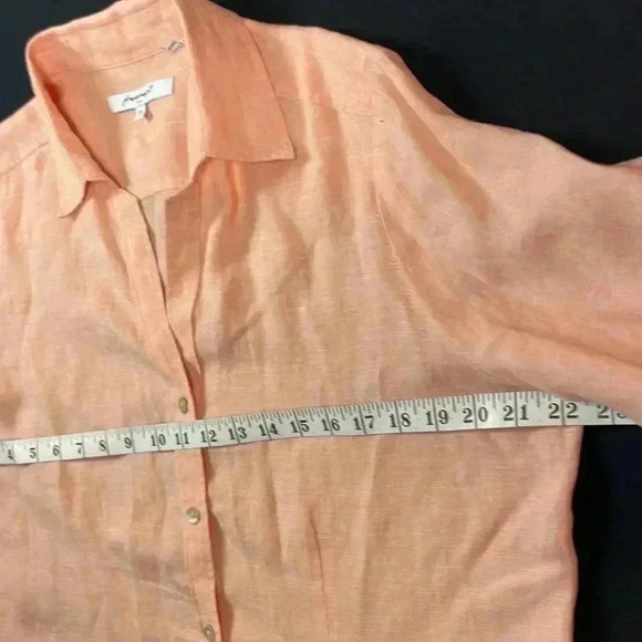 Foxcroft women’s linen tunic button up v-neck blouse size 14 peach color - Picture 4 of 9